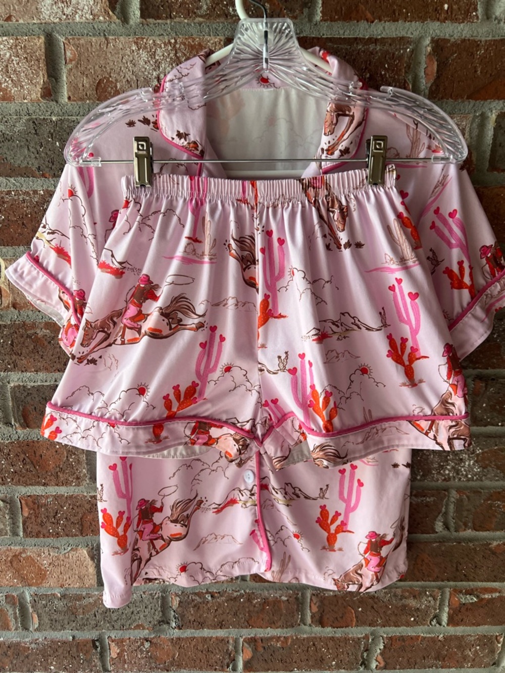Pink Cowgirl Cactus Print Short Pajama Set size medium